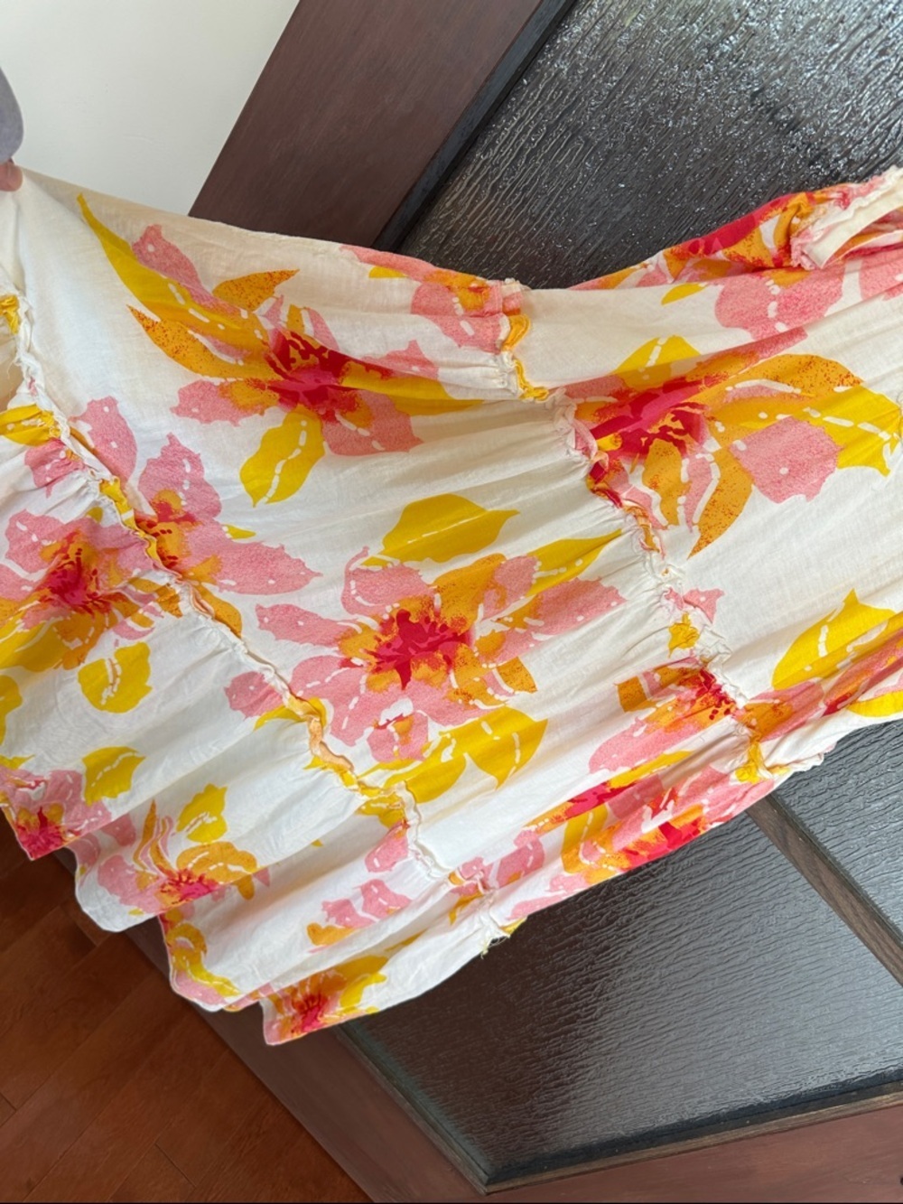 Free People Dress Moonshine Linen Blend White Pastel Floral Midi Tiered  Small - Picture 7 of 8